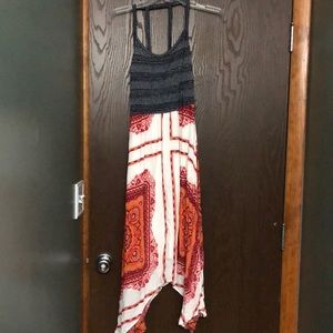 Multicolored calf length handkerchief dress